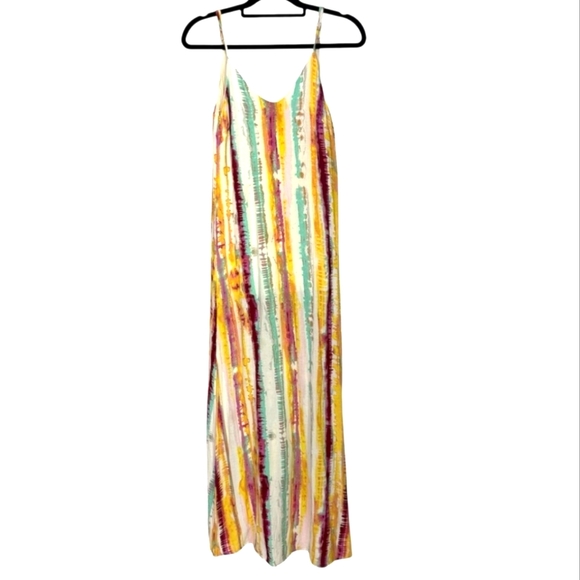 Lulus Bay Side Babe Tie-Dye Maxi Dress Multicolor Adj Straps Loose Fit Lined SM - Picture 2 of 12